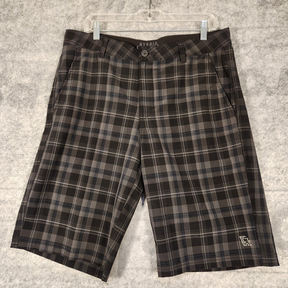 Gotcha Shorts Men's Size 34 black gray plaid Hybrid  Pockets On Front And Back